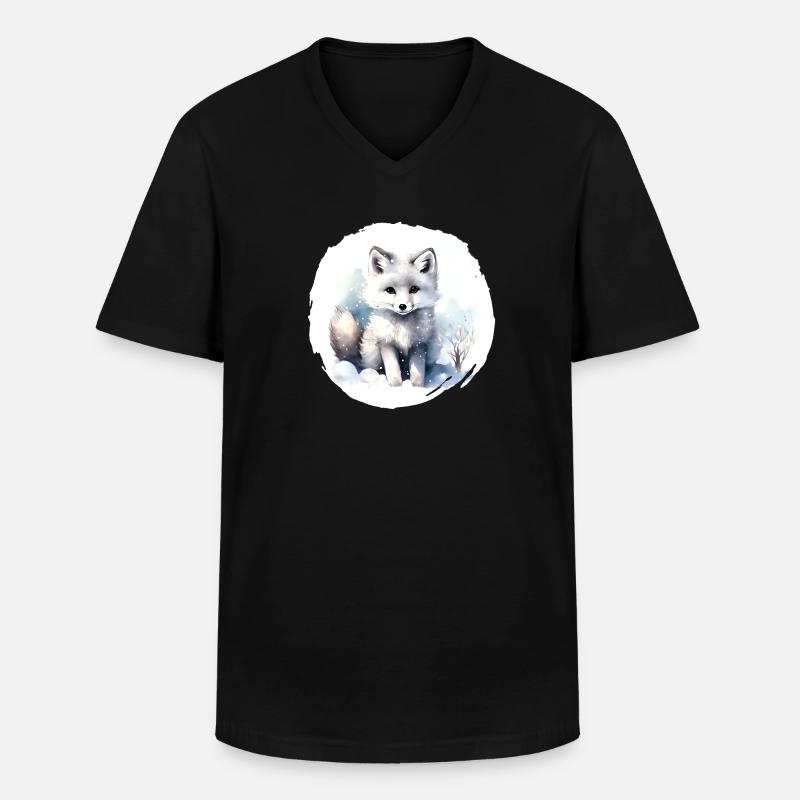 Polarfuchs Aquarell - Männer-T-Shirt mit V-Ausschnitt - Schwarz