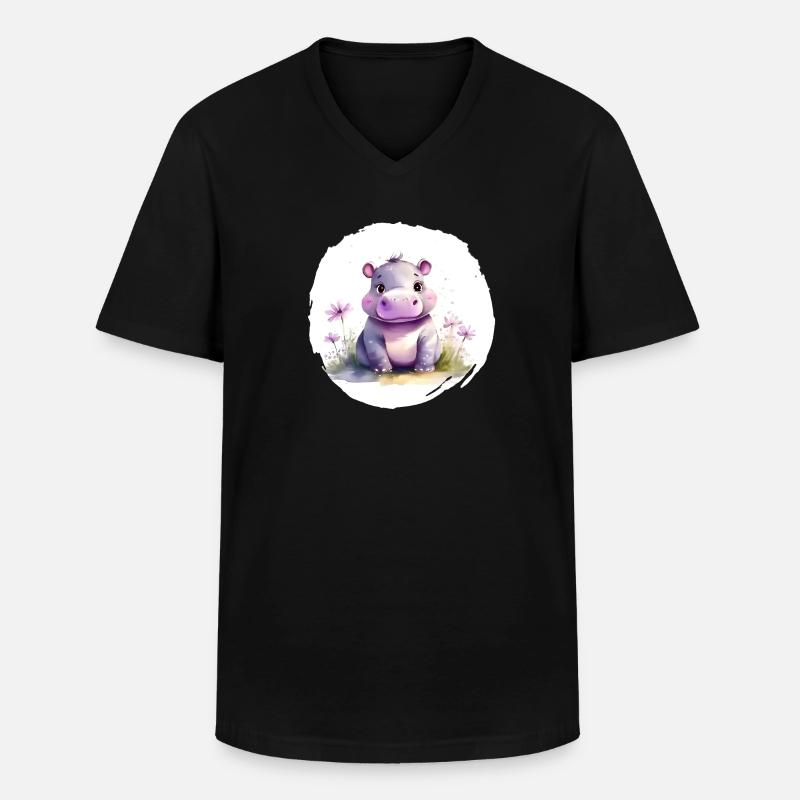 Aquarell Nilpferd - Männer-T-Shirt mit V-Ausschnitt - Schwarz