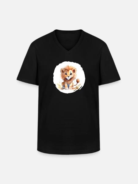 Aquarelle Lion - T-shirt col V Homme - noir