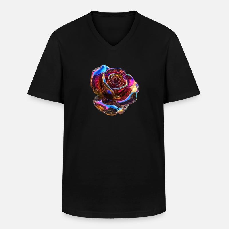 Irisierende Regenbogenrose - Männer-T-Shirt mit V-Ausschnitt - Schwarz