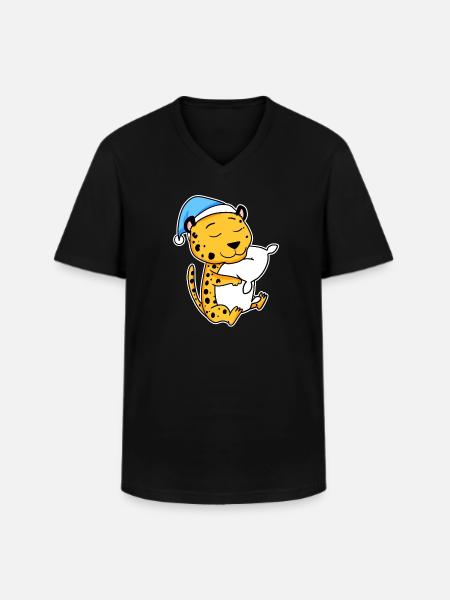 Cheetah with pillow and nightcap - Men's V-Neck T-Shirt - black