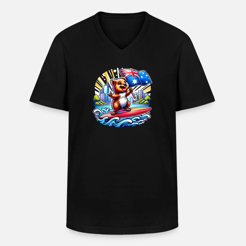 Quokka Australien Surfing Design - Männer-T-Shirt mit V-Ausschnitt - Schwarz