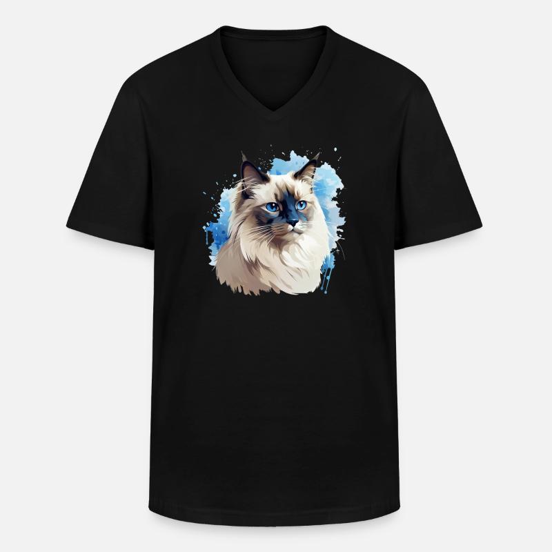 Katze Kopf Heilige Birma - Männer-T-Shirt mit V-Ausschnitt - Schwarz