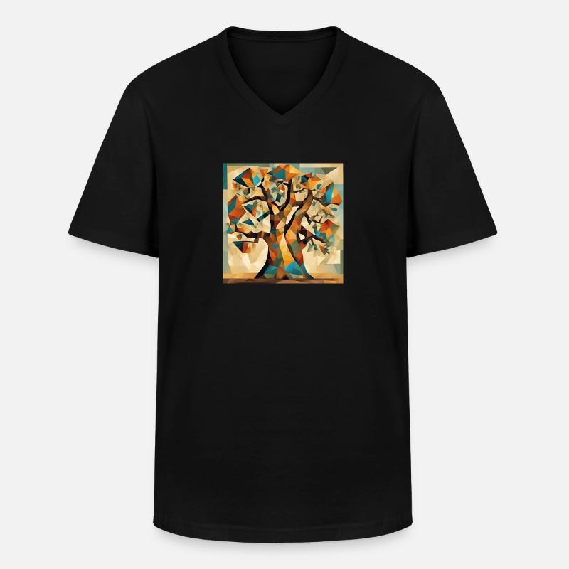 Herbstbaum in Geometrie - Männer-T-Shirt mit V-Ausschnitt - Schwarz