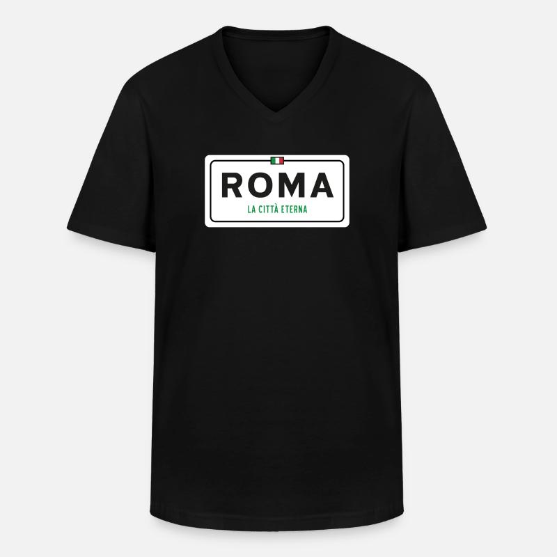 Rom Ortsschild - Männer-T-Shirt mit V-Ausschnitt - Schwarz
