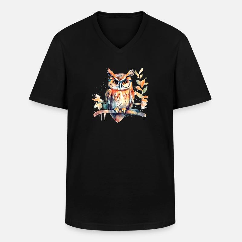 Eule mit Brille - Männer-T-Shirt mit V-Ausschnitt - Schwarz