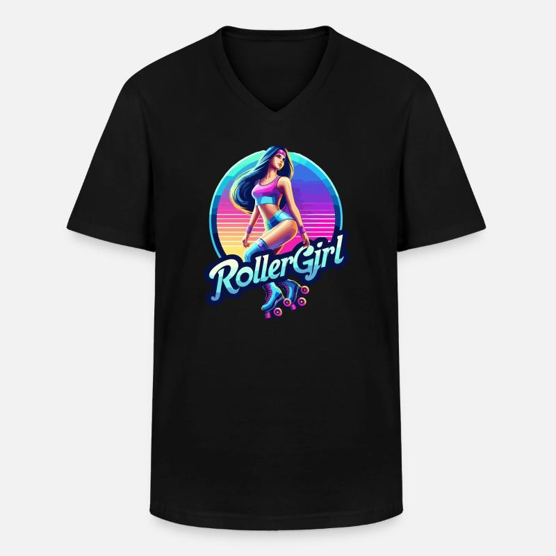 Lebendige Retro-Roller-Mädchen-Illustration - Männer-T-Shirt mit V-Ausschnitt - Schwarz