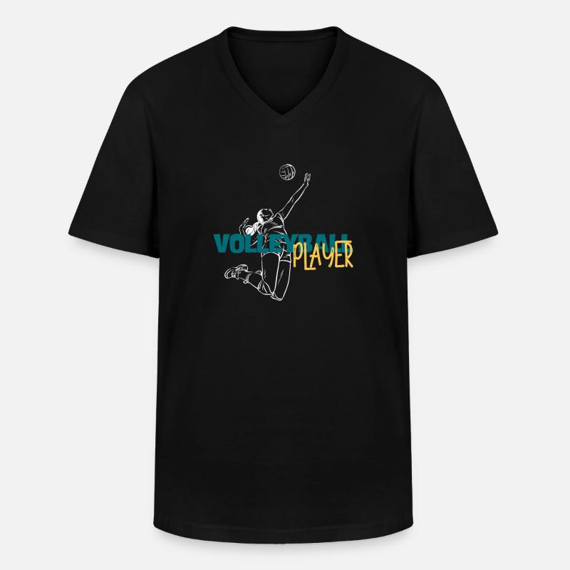 Volley Dive: Dynamic Player Duo - Men's V-Neck T-Shirt - black