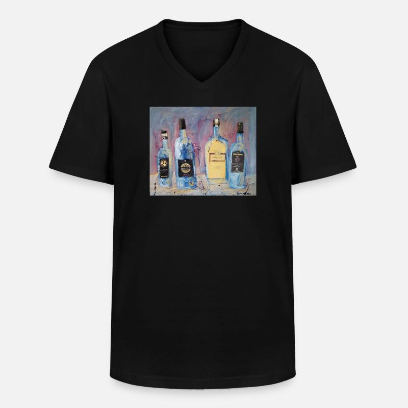 Expressive Weinflaschen vier Freunde - Männer-T-Shirt mit V-Ausschnitt - Schwarz