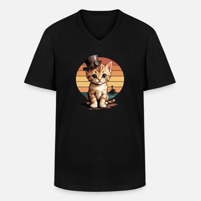 Steampunk Katze - Männer-T-Shirt mit V-Ausschnitt - Schwarz