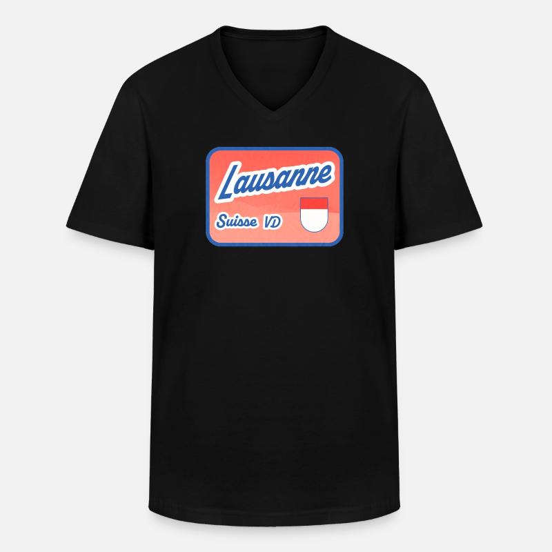 Lausanne Retro Schild Suisse VD - Männer-T-Shirt mit V-Ausschnitt - Schwarz