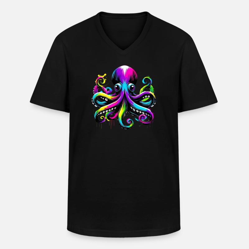 Krake - Männer-T-Shirt mit V-Ausschnitt - Schwarz