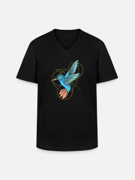 Hummingbird Abstract Line Art - Men's V-Neck T-Shirt - black
