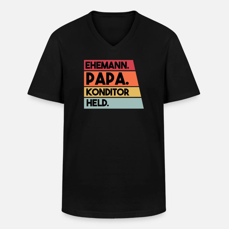 Ehemann Papa Konditor Held - Männer-T-Shirt mit V-Ausschnitt - Schwarz