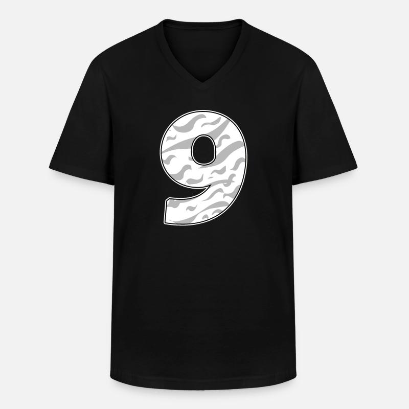 Neun - 9 - Männer-T-Shirt mit V-Ausschnitt - Schwarz