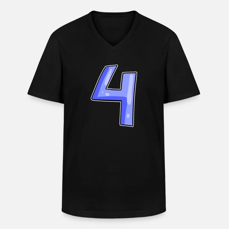 4 - Vier - Männer-T-Shirt mit V-Ausschnitt - Schwarz