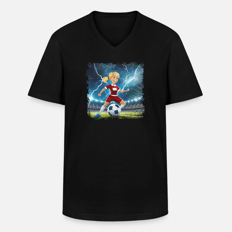 Fussballerin Comicfigur Stadion mit Blitzen - Männer-T-Shirt mit V-Ausschnitt - Schwarz