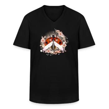 enchanting radiant ladybug with flowers - Men's V-Neck T-Shirt - black - Front - AI Model Male 178 dark (178cm)