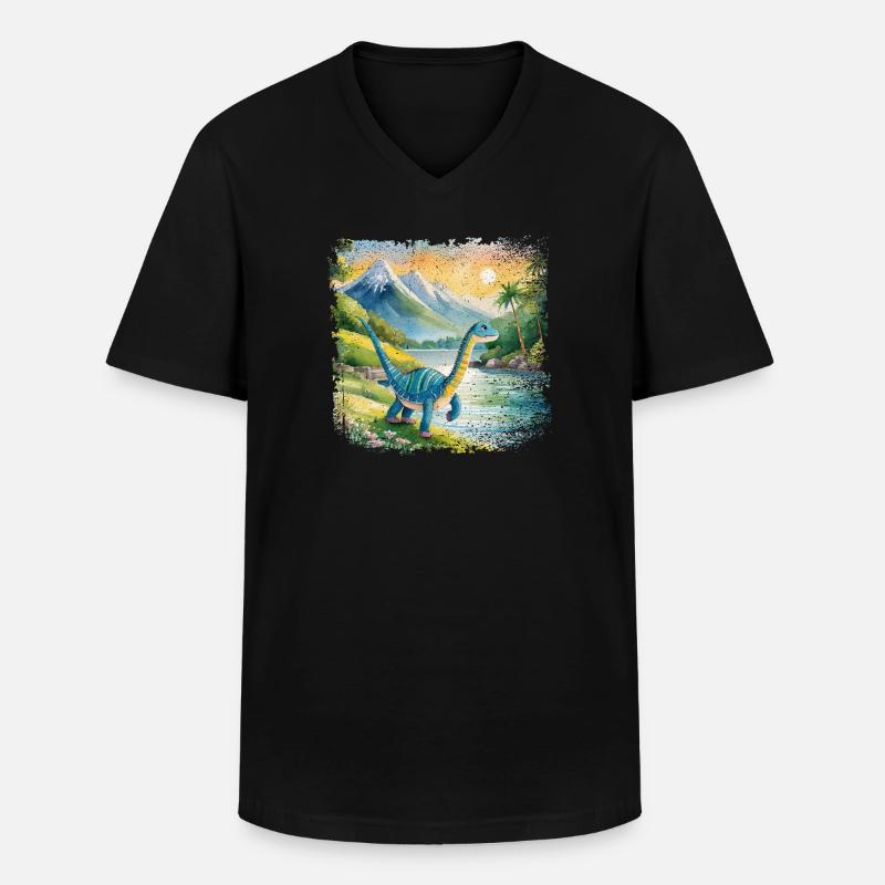 Niedlicher junger Thesaurus Kinderbuchstil Aquarel - Männer-T-Shirt mit V-Ausschnitt - Schwarz