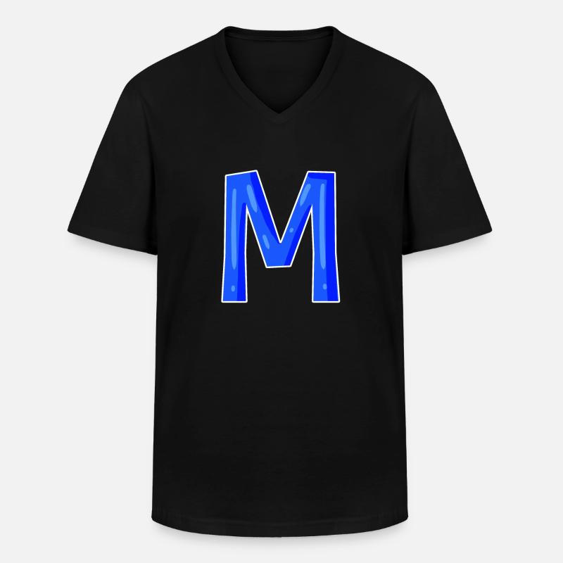 Buchstabe M - Anfangsbuchstabe M - Männer-T-Shirt mit V-Ausschnitt - Schwarz