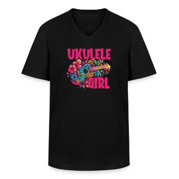 Ukulélé Ukulélé Fille - T-shirt col V Homme - noir - Devant - AI Model Male 178 dark (178cm)