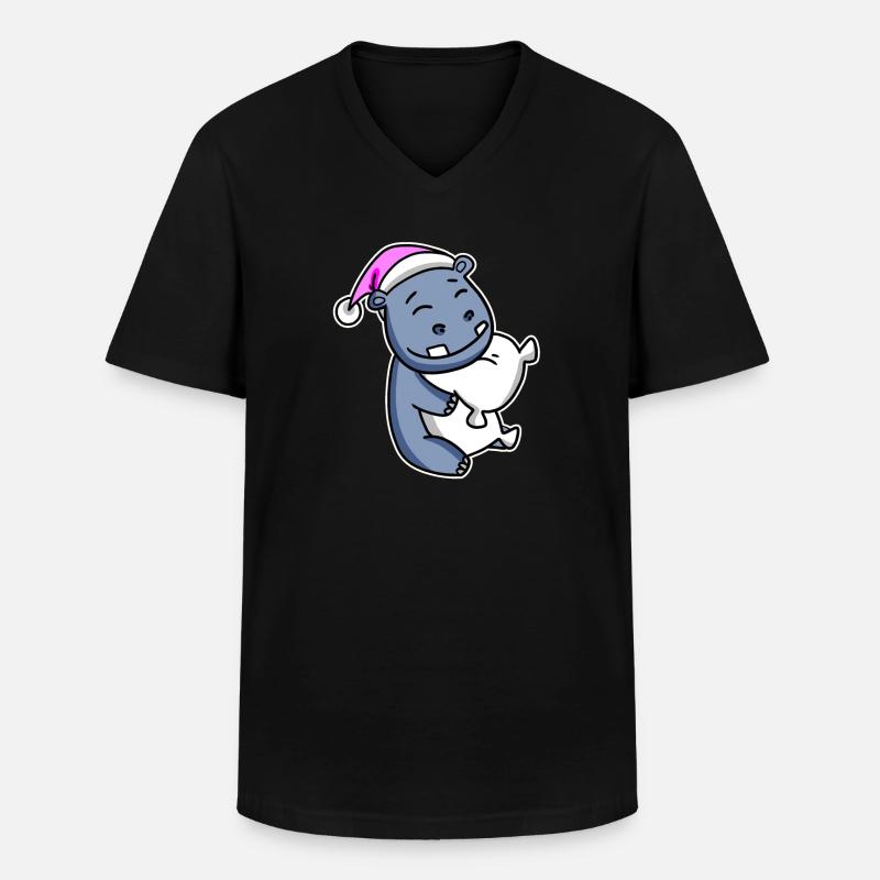 Nilpferd Müde Ausschlafen Schlafen Mädchen - Männer-T-Shirt mit V-Ausschnitt - Schwarz
