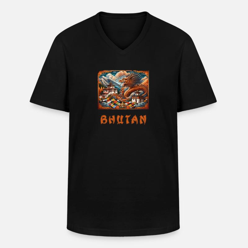 Bhutan Drache Buddha Thimphu - Männer-T-Shirt mit V-Ausschnitt - Schwarz