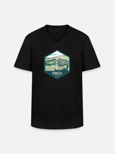 Illustration der Rialtobrücke, Venedig - Männer-T-Shirt mit V-Ausschnitt - Schwarz