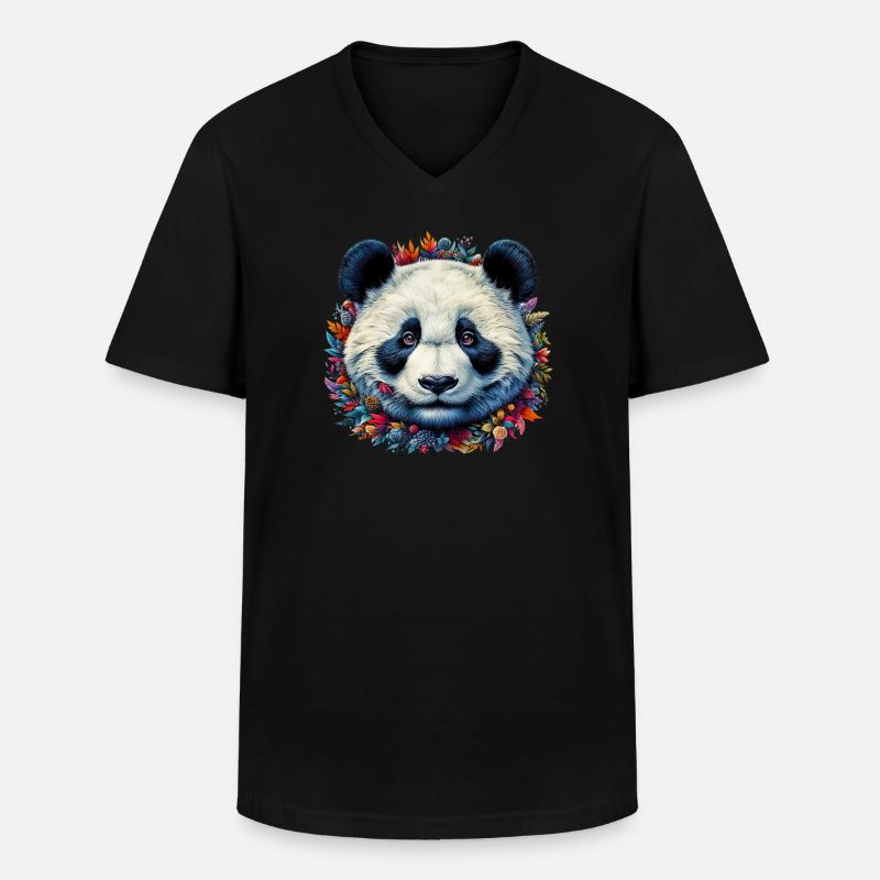Panda - Männer-T-Shirt mit V-Ausschnitt - Schwarz