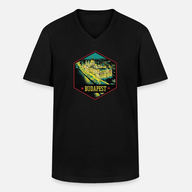 Nächtliche Illustration Historisches Budapest - Männer-T-Shirt mit V-Ausschnitt - Schwarz