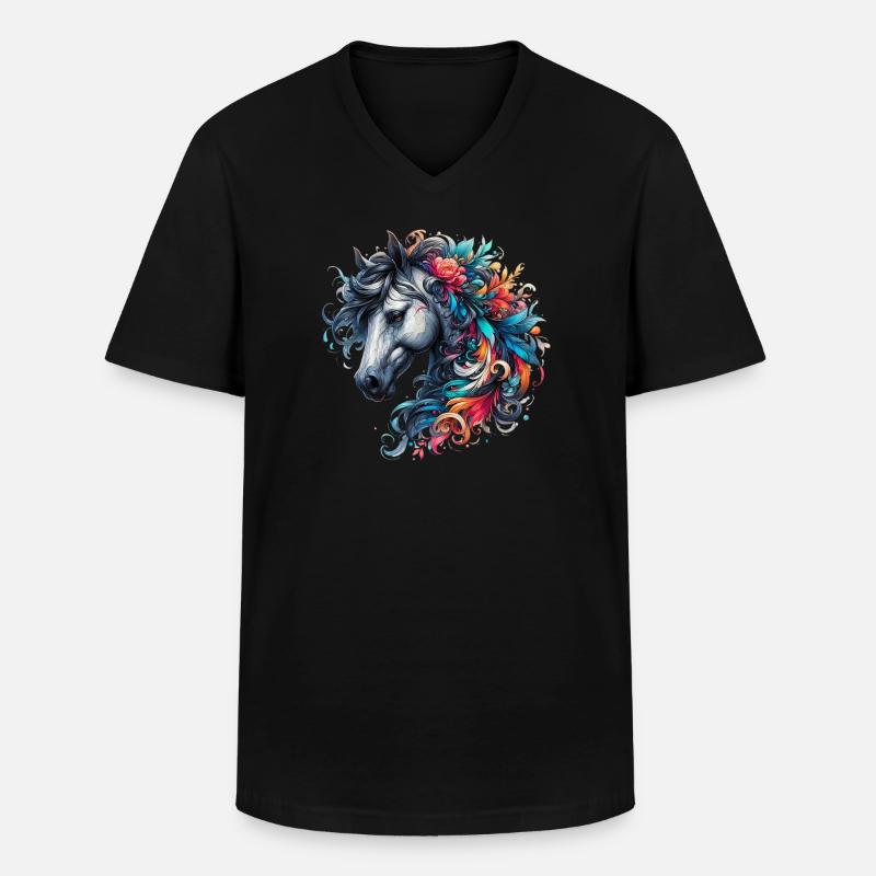 Pferd - Männer-T-Shirt mit V-Ausschnitt - Schwarz