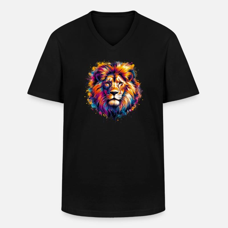 Löwe - Männer-T-Shirt mit V-Ausschnitt - Schwarz