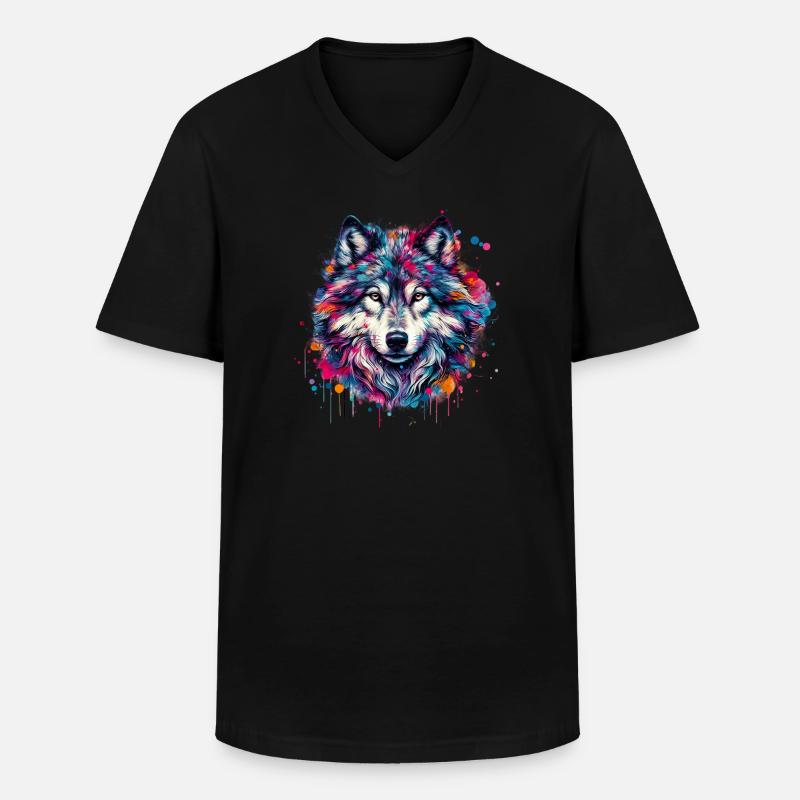 Wolf - Männer-T-Shirt mit V-Ausschnitt - Schwarz