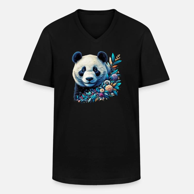 Panda - Männer-T-Shirt mit V-Ausschnitt - Schwarz
