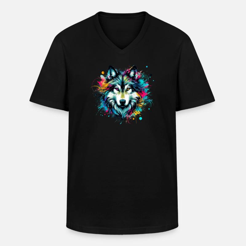 Wolf - Männer-T-Shirt mit V-Ausschnitt - Schwarz