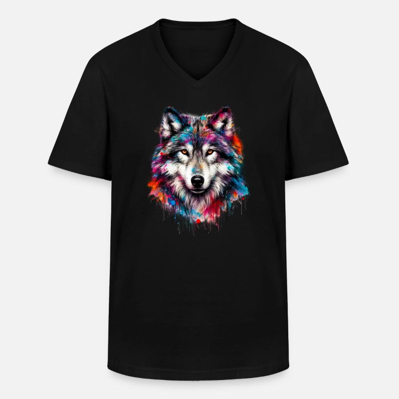 Wolf - Männer-T-Shirt mit V-Ausschnitt - Schwarz