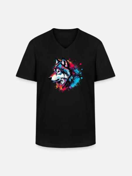 Wolf - Männer-T-Shirt mit V-Ausschnitt - Schwarz