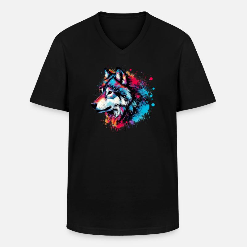 Wolf - Männer-T-Shirt mit V-Ausschnitt - Schwarz