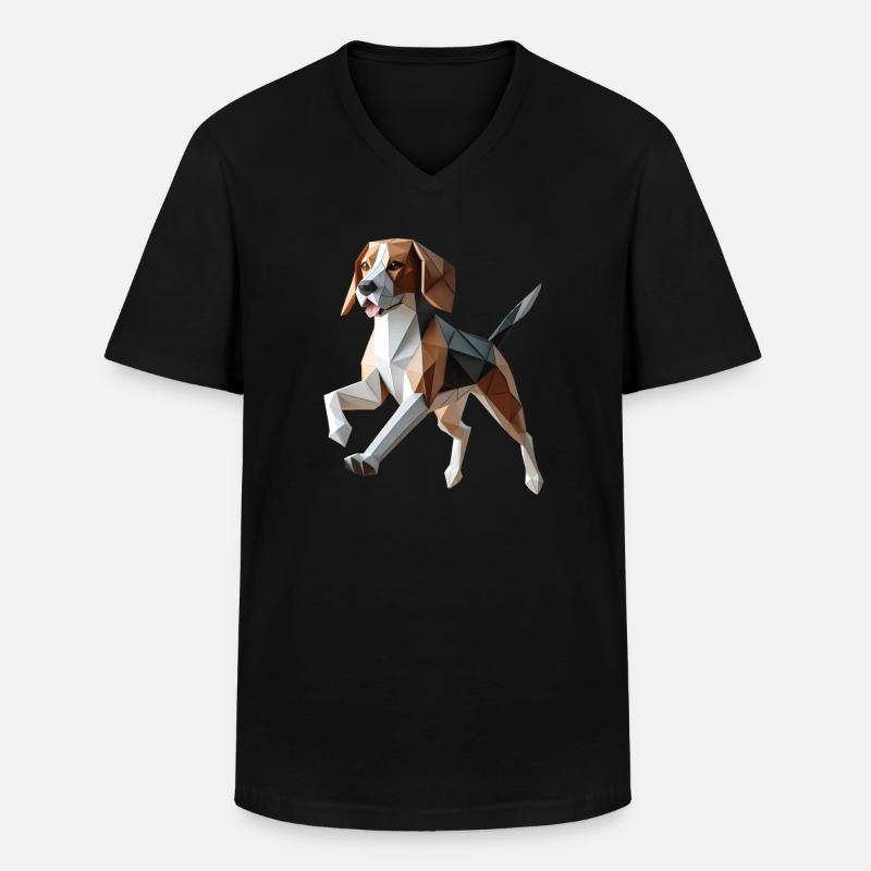 3D Geometrischer Origami-Beagle-Hund - Männer-T-Shirt mit V-Ausschnitt - Schwarz