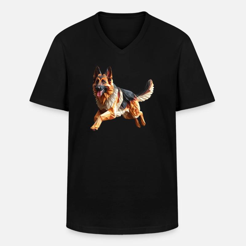 Deutscher Schäferhund Origami Geometrisch 3D - Männer-T-Shirt mit V-Ausschnitt - Schwarz