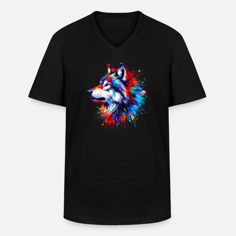 Wolf - Men's V-Neck T-Shirt - black
