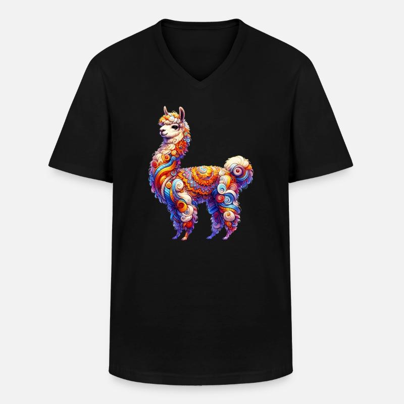 Alpaka - Männer-T-Shirt mit V-Ausschnitt - Schwarz