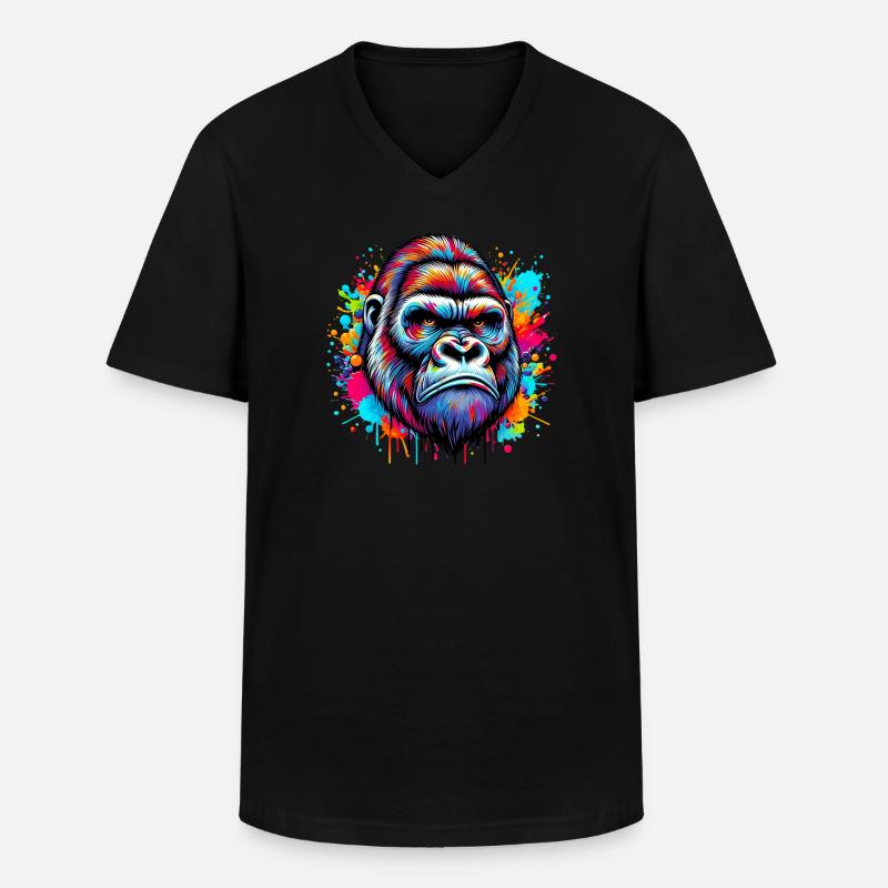 Gorilla - Männer-T-Shirt mit V-Ausschnitt - Schwarz