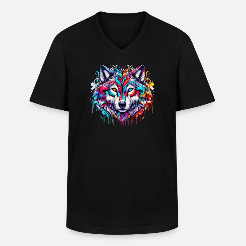 Wolf - Männer-T-Shirt mit V-Ausschnitt - Schwarz