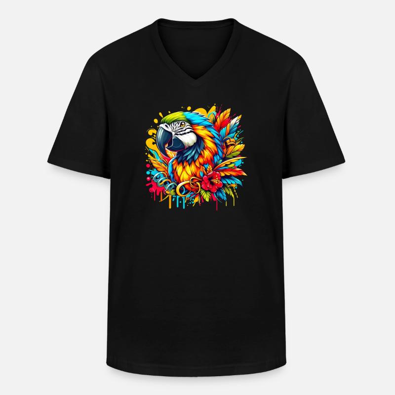 Papagei - Männer-T-Shirt mit V-Ausschnitt - Schwarz