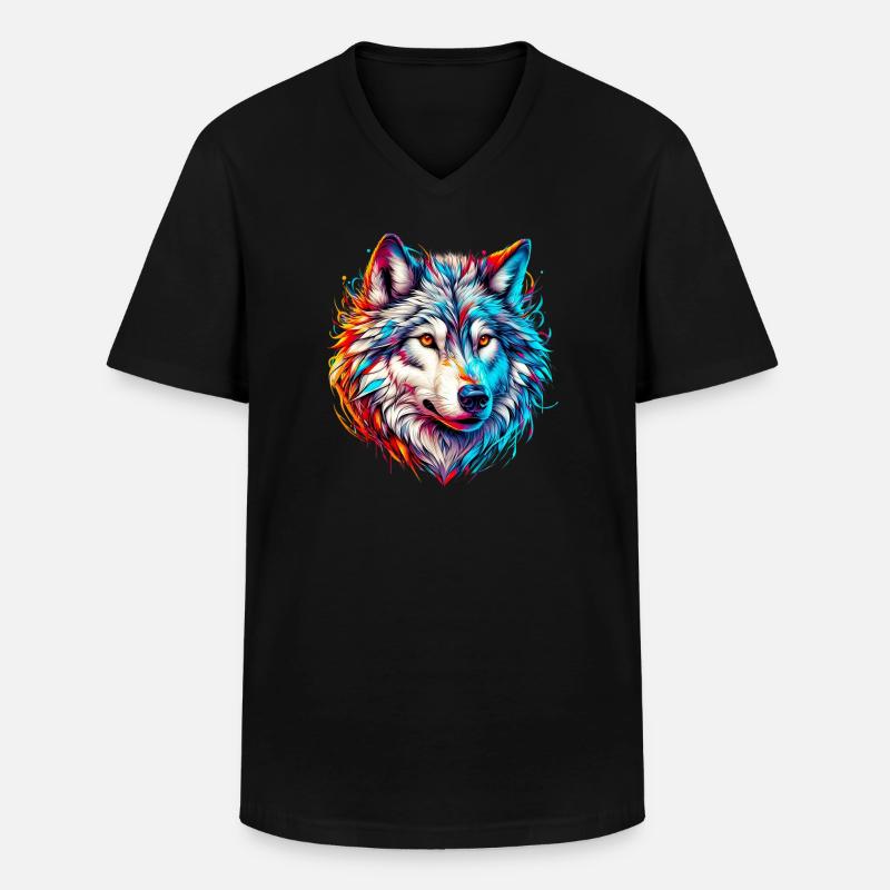 Wolf - Men's V-Neck T-Shirt - black