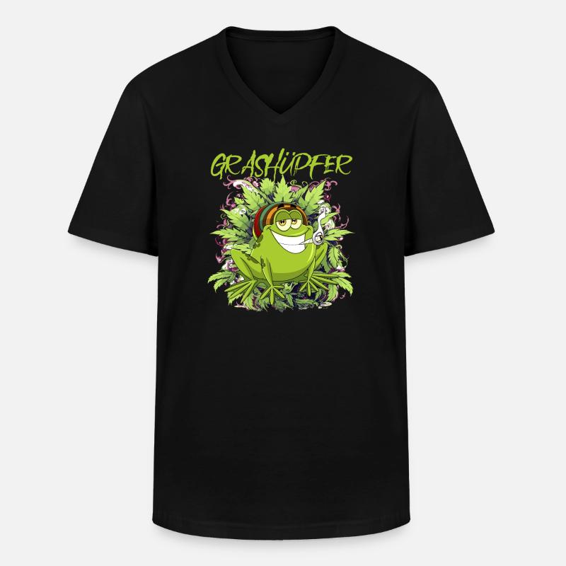 Grashüpfer Chill im Cannabis Style - Männer-T-Shirt mit V-Ausschnitt - Schwarz