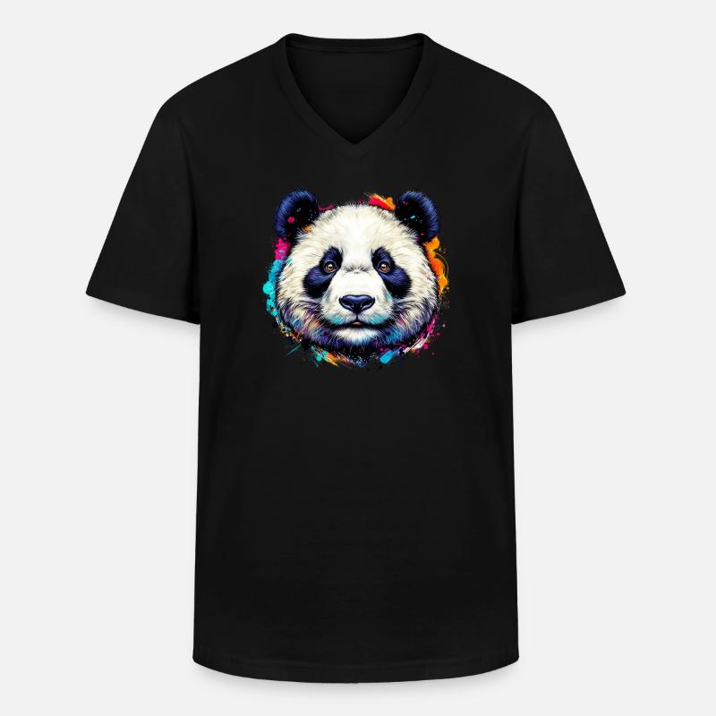 Panda - Männer-T-Shirt mit V-Ausschnitt - Schwarz