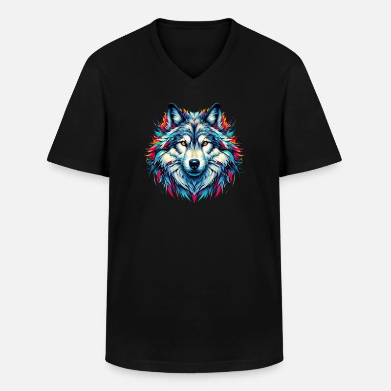 Wolf - Männer-T-Shirt mit V-Ausschnitt - Schwarz