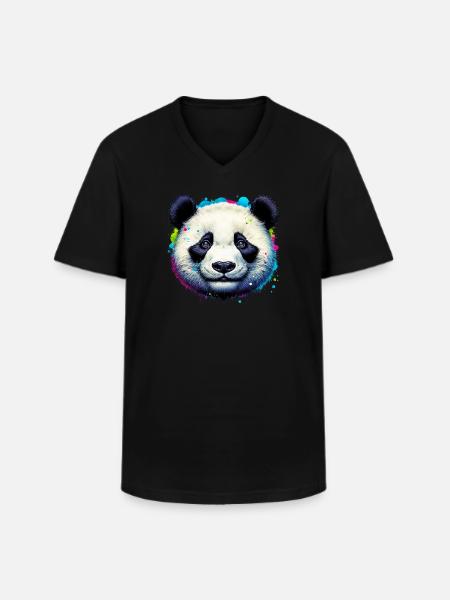 Panda - Men's V-Neck T-Shirt - black